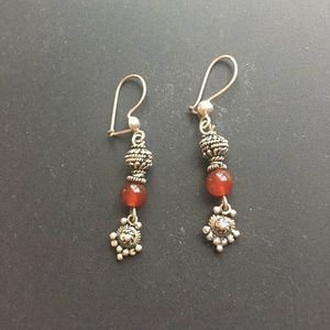 Silver and amber dangling earrings, vintage, filigree